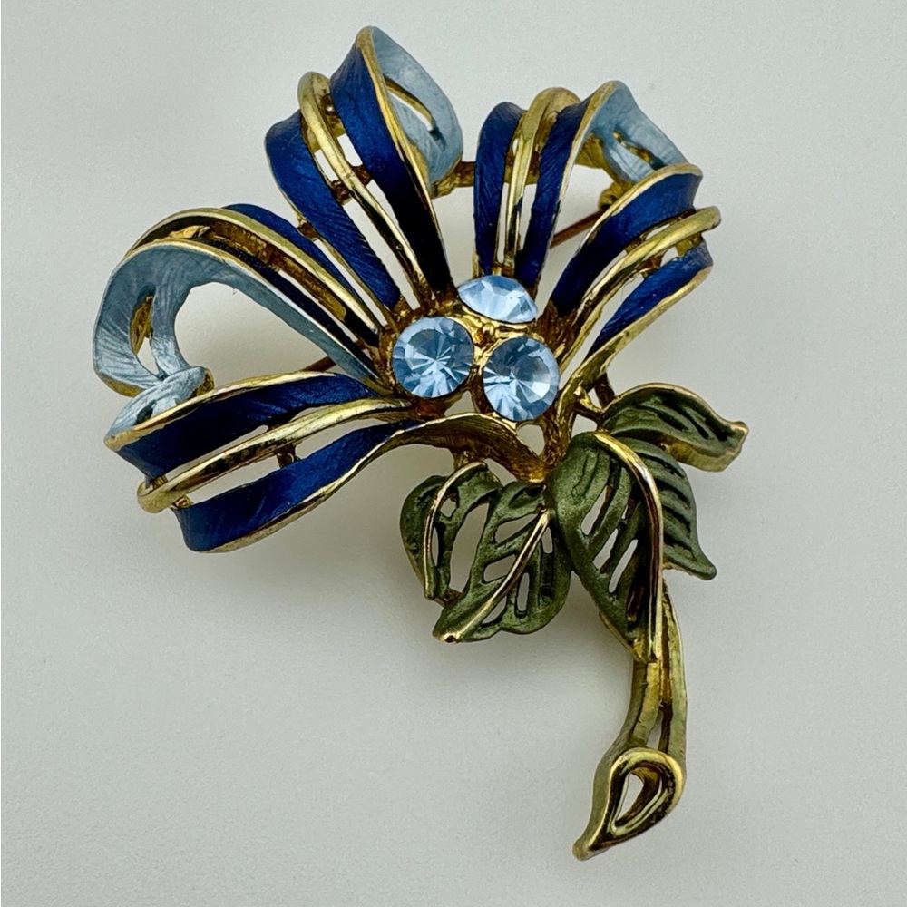 Vintage Blue and Gold Floral Brooch